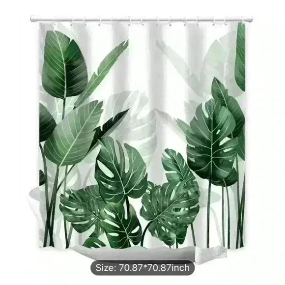 Shower curtain with hooks. - Picture 6 of 7